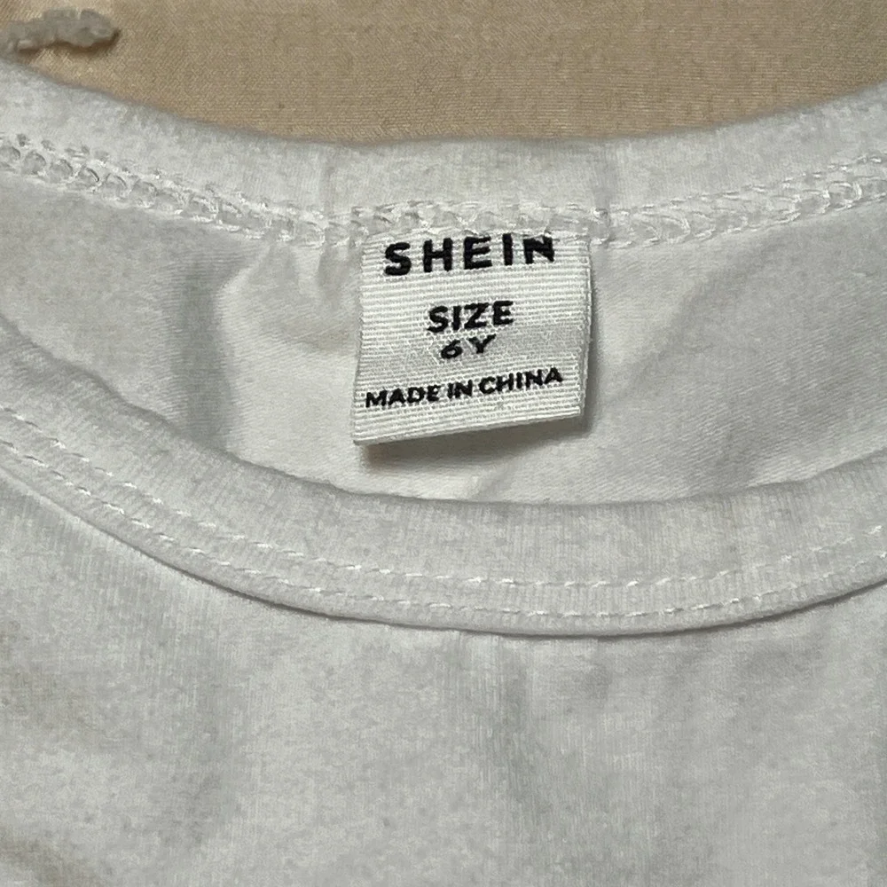 SHEIN Kids Girls Size 6 2-Piece Set  Cat Tee and Cherry Denim Ruffle Shorts